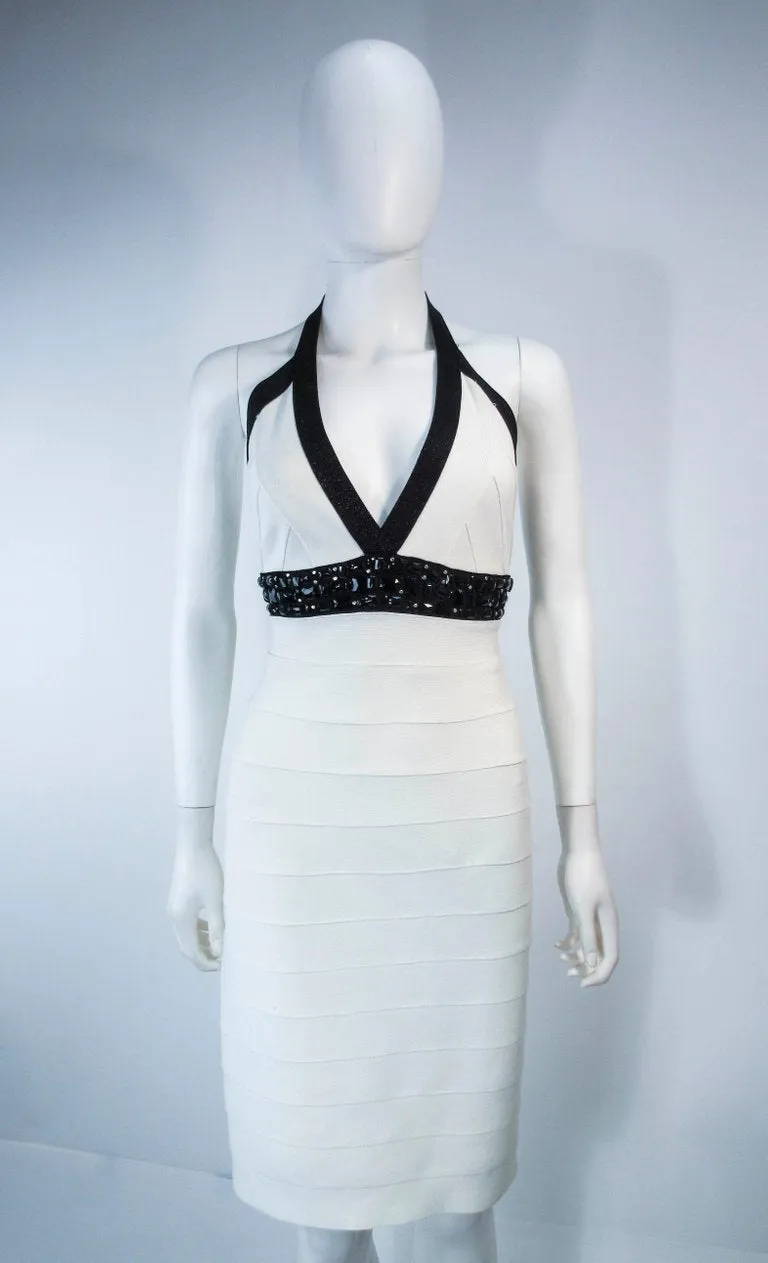 HERVE LEGER Black and White Beaded Bandage Dress