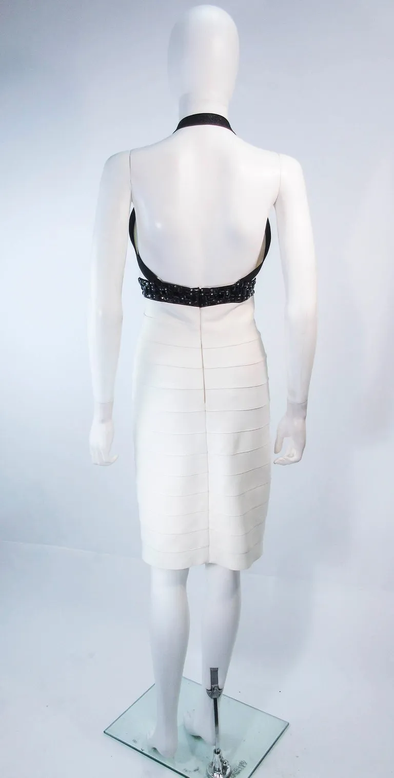 HERVE LEGER Black and White Beaded Bandage Dress