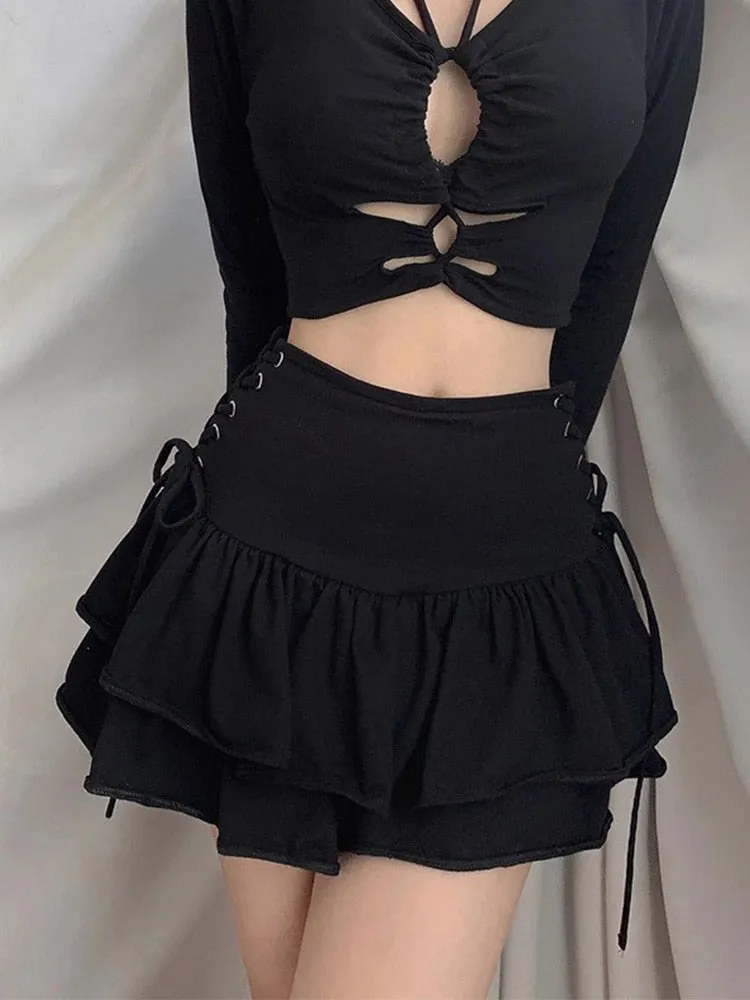 High Waist Bandage Mini Skirt Dark Gothic Punk Emo