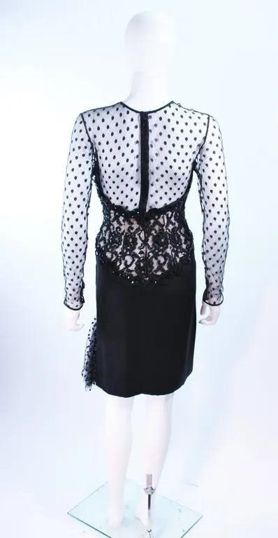 I. MAGNIN Black Silk Polka Dot Mesh Sequin Lace Cocktail Dress 6