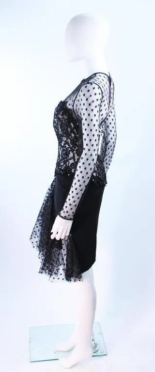 I. MAGNIN Black Silk Polka Dot Mesh Sequin Lace Cocktail Dress 6