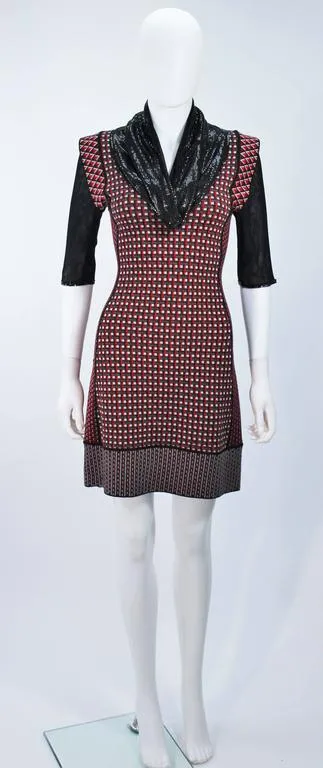 JEAN PAUL GAULTIER Stretch Wool Dress w/ Mesh Collar Size XS