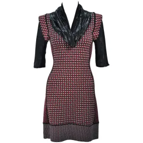 JEAN PAUL GAULTIER Stretch Wool Dress w/ Mesh Collar Size XS