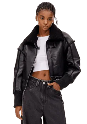 Leather and Fur Integrated Jacket