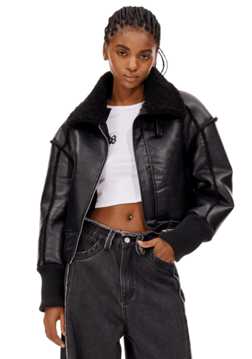 Leather and Fur Integrated Jacket