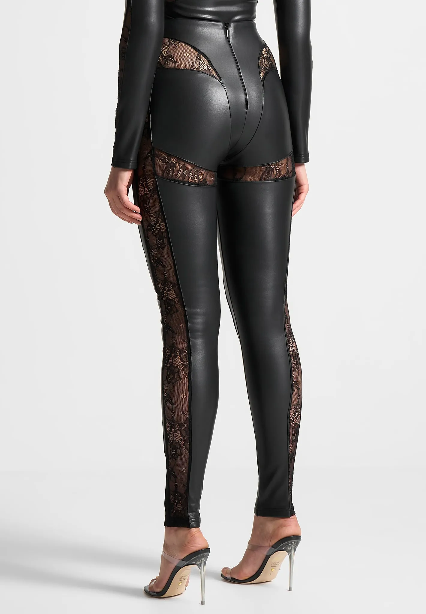 Leather and Lace Contour Leggings - Black