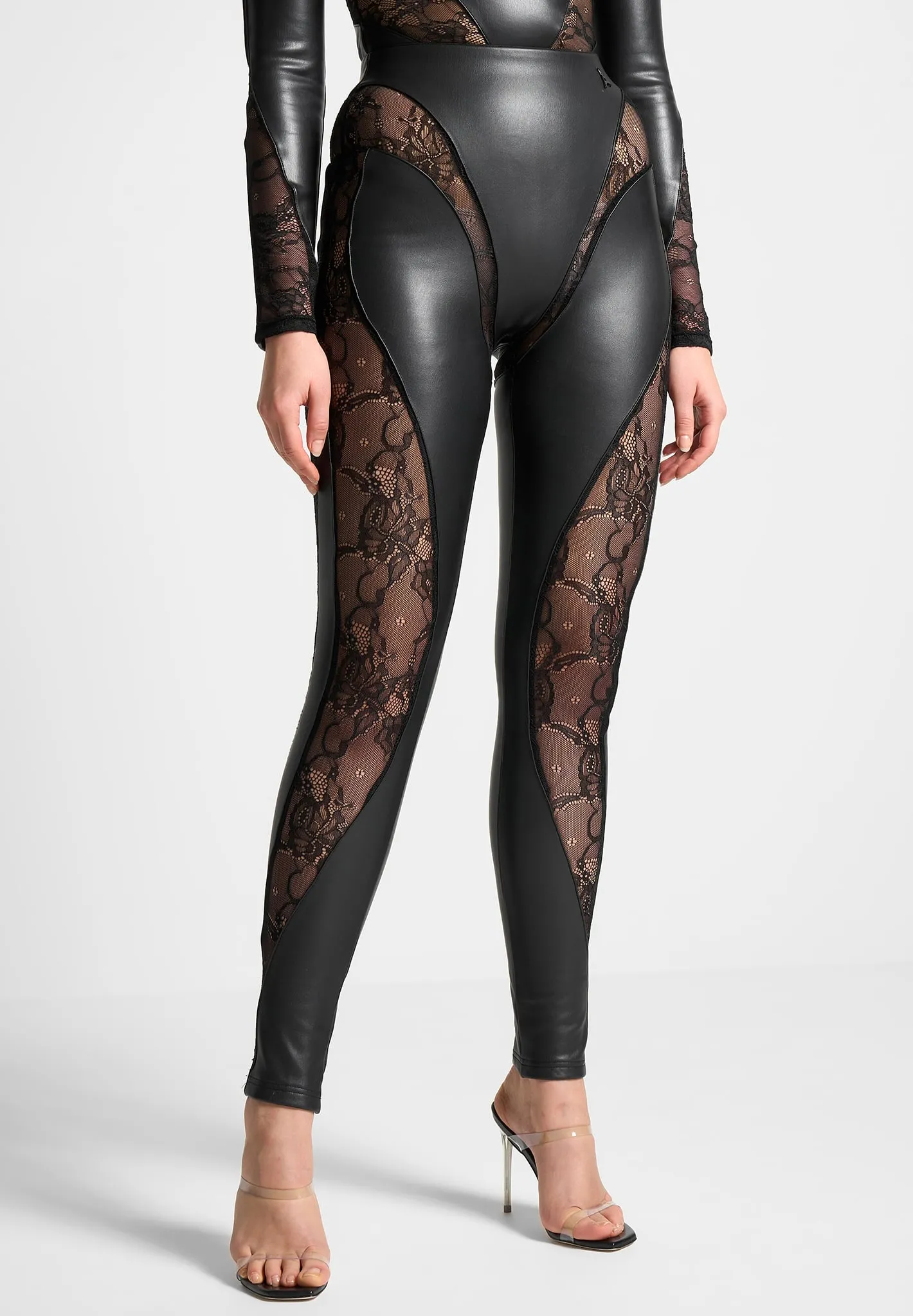 Leather and Lace Contour Leggings - Black