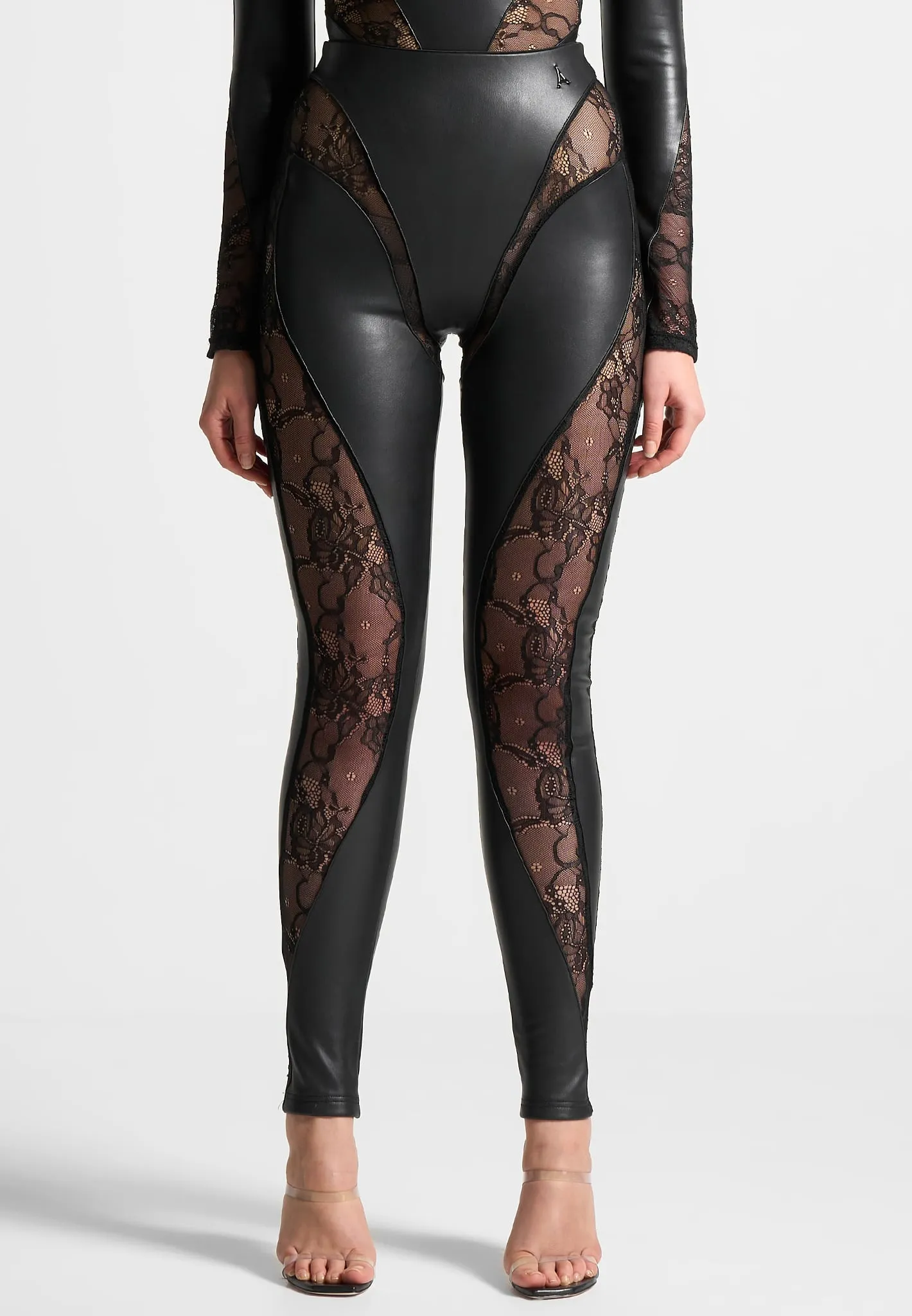 Leather and Lace Contour Leggings - Black