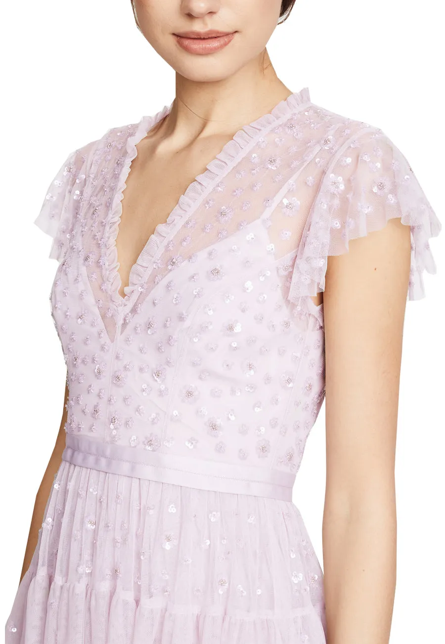 Lilac Mirage Floral Embellished Midi Dress