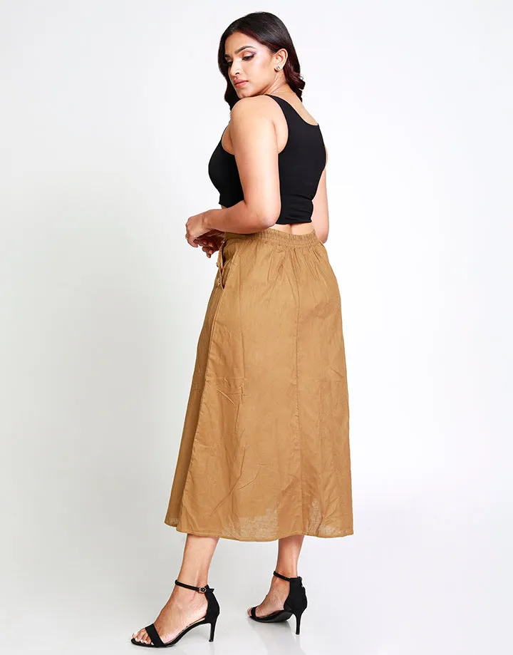 Linen Midi Skirt with Waist Band