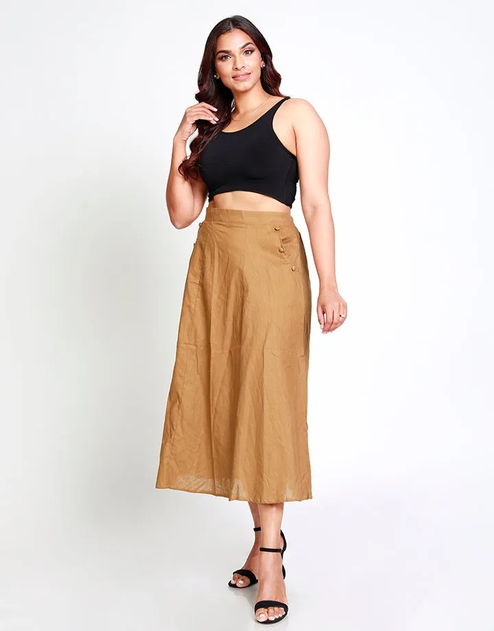 Linen Midi Skirt with Waist Band