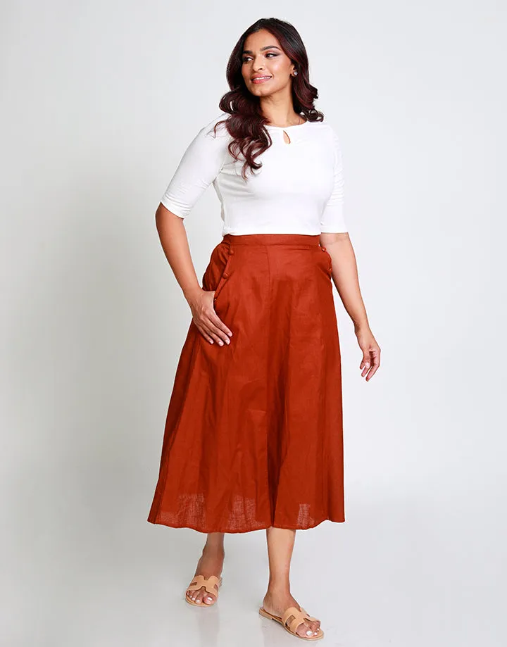 Linen Midi Skirt with Waist Band