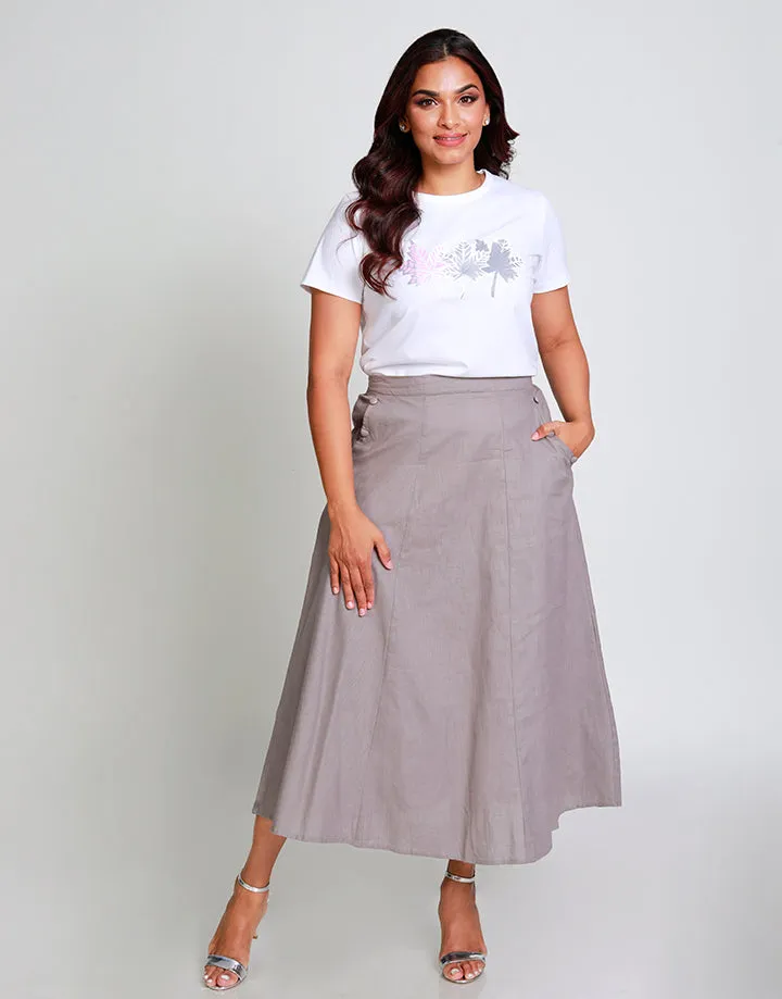 Linen Midi Skirt with Waist Band