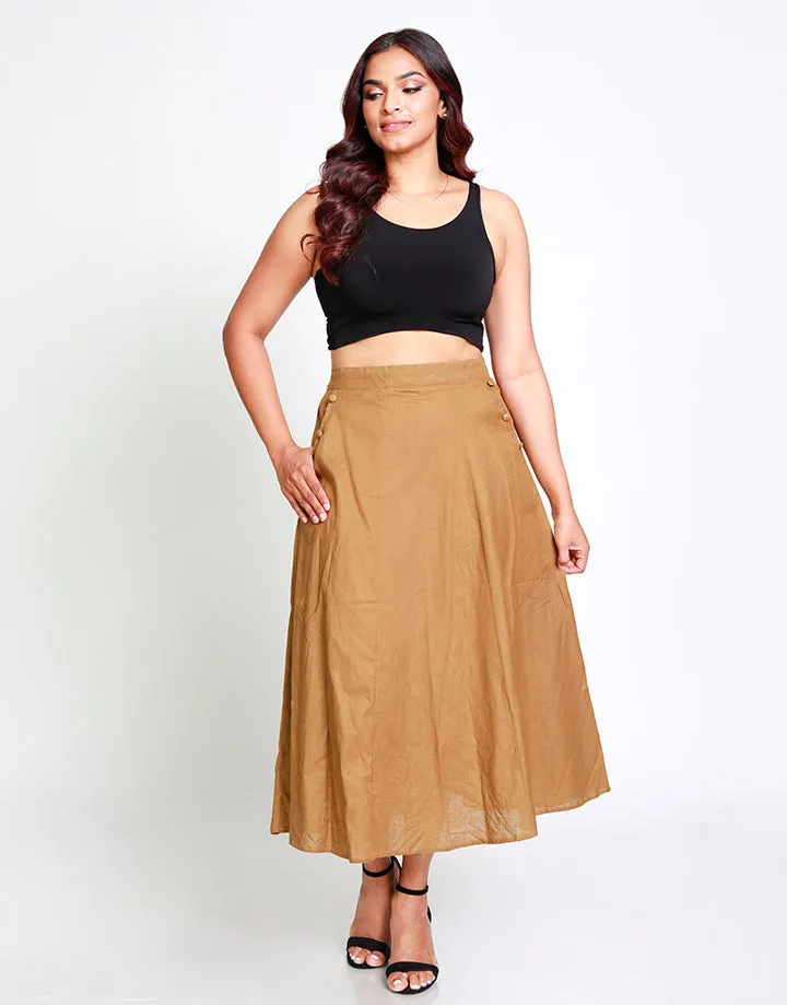 Linen Midi Skirt with Waist Band