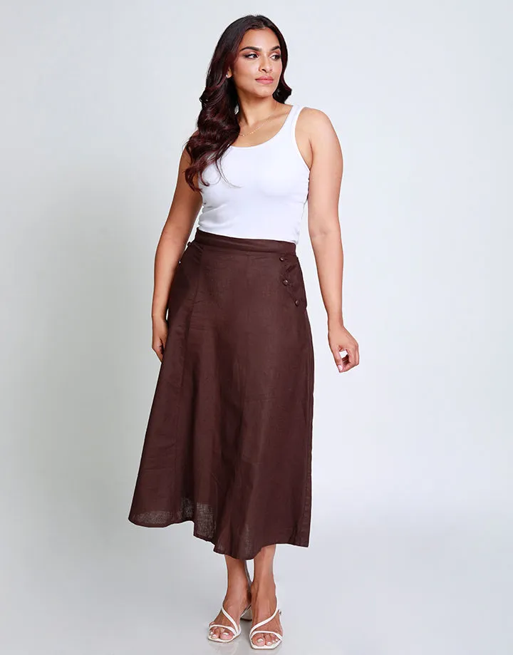 Linen Midi Skirt with Waist Band