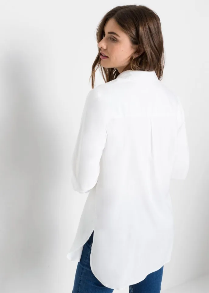 Long blouse made of organic viscose Bodyflirt, white