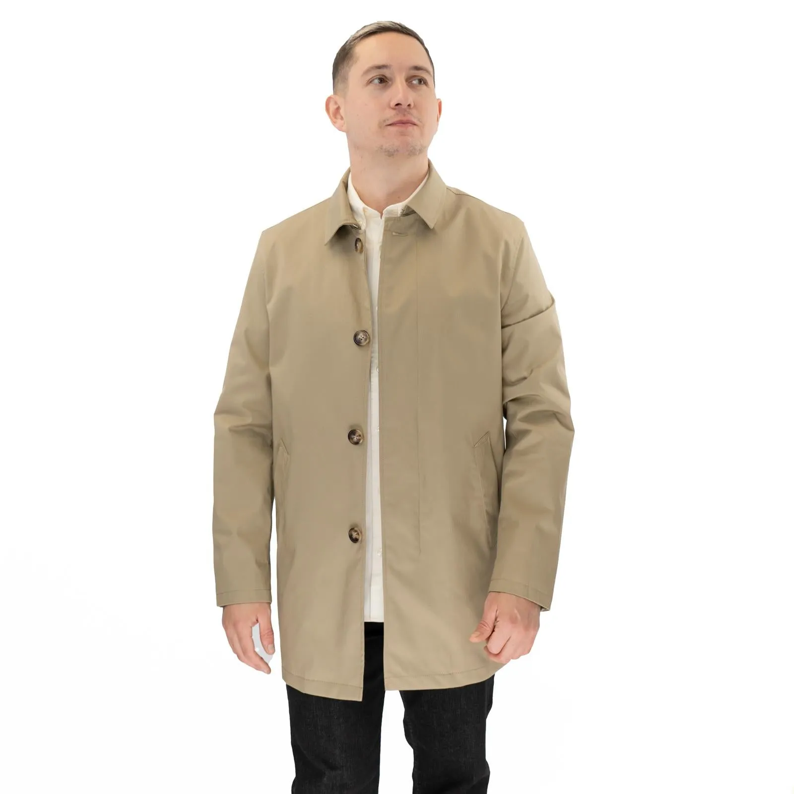 M&S Mens Shirt Collar Mac Raincoat Light Olive