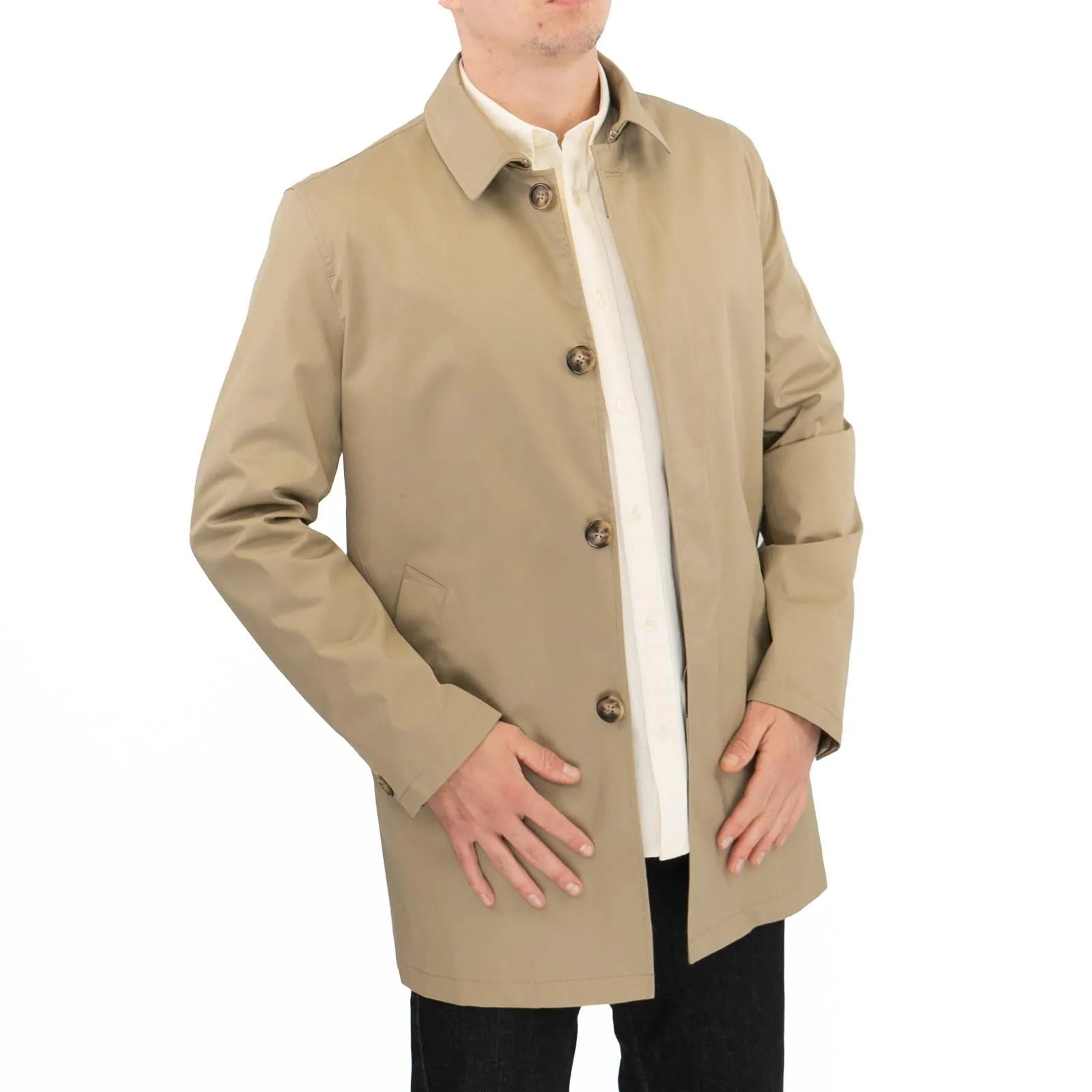 M&S Mens Shirt Collar Mac Raincoat Light Olive