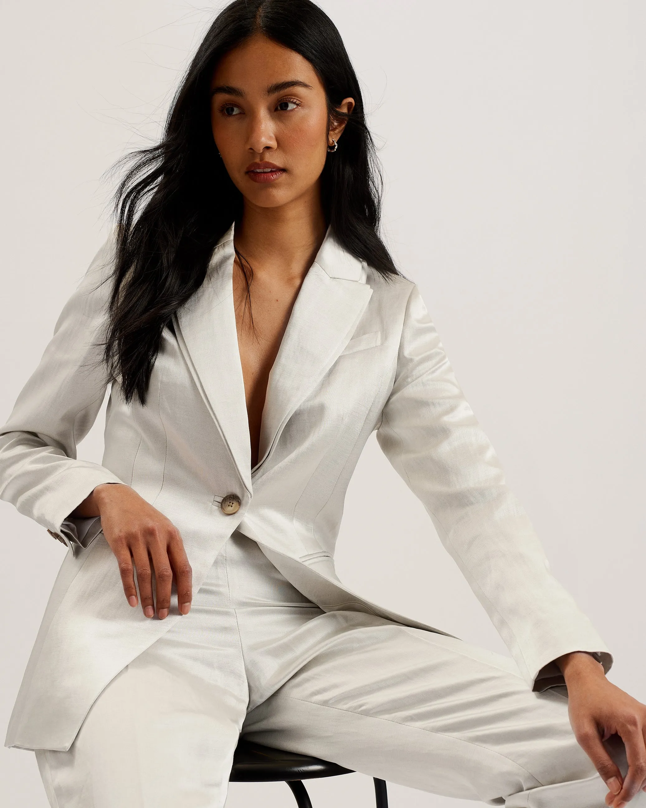 Masaru Single Breasted Tailored Blazer Ivory