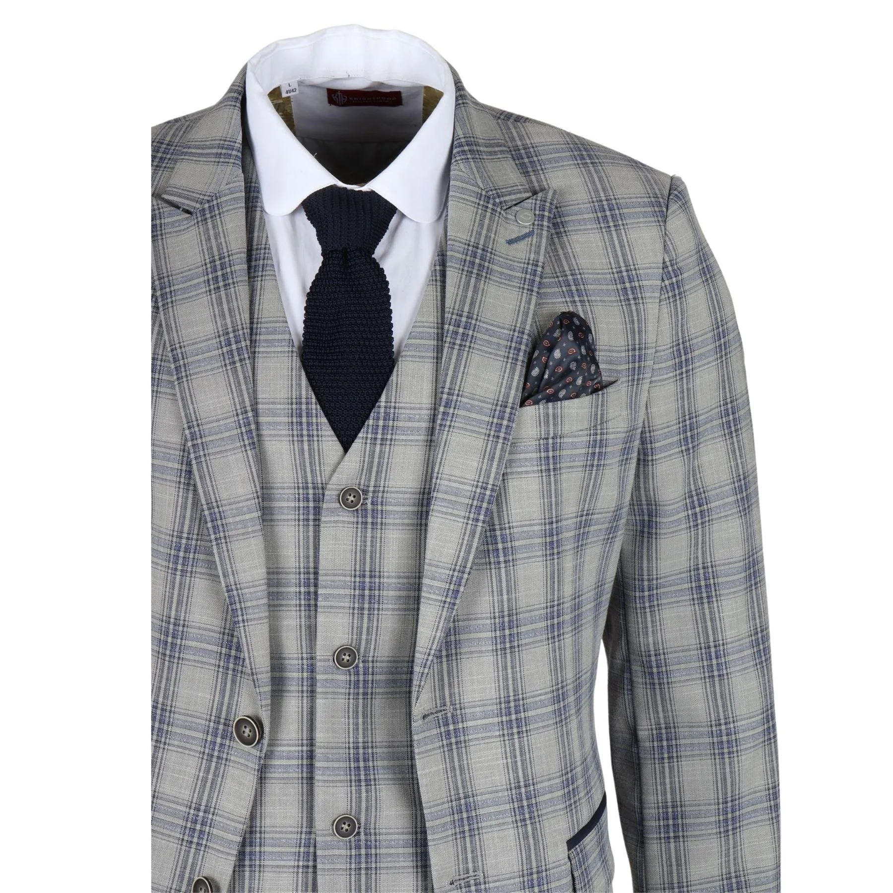 Men's Blazer Grey Blue Checked Classic Sport Coat Plaid Tailored Fit