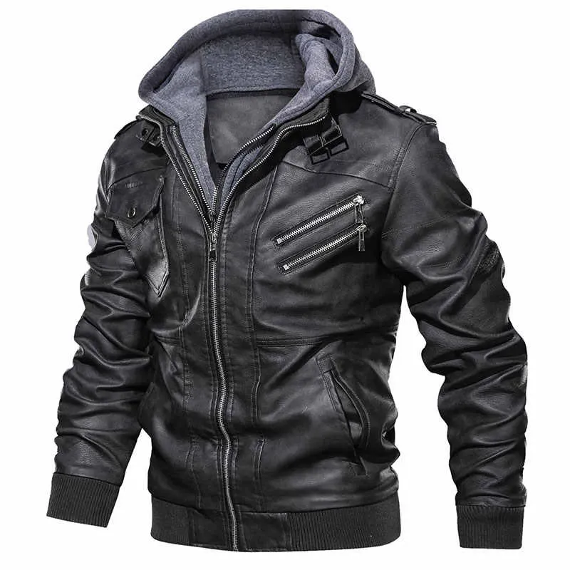 Men's Premium Spring Autumn Hooded Leather Jacket