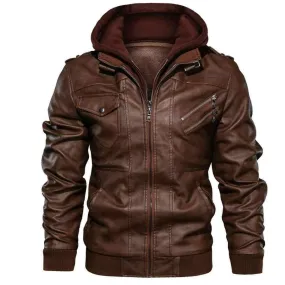 Men's Premium Spring Autumn Hooded Leather Jacket