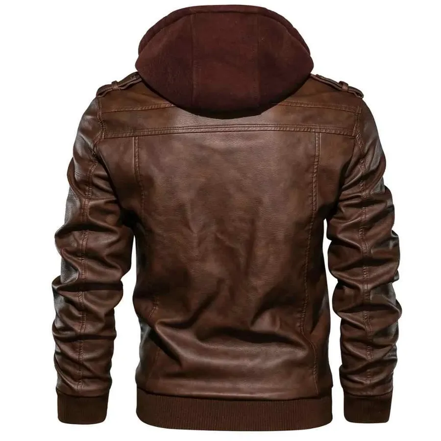 Men's Premium Spring Autumn Hooded Leather Jacket