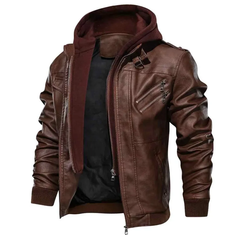 Men's Premium Spring Autumn Hooded Leather Jacket