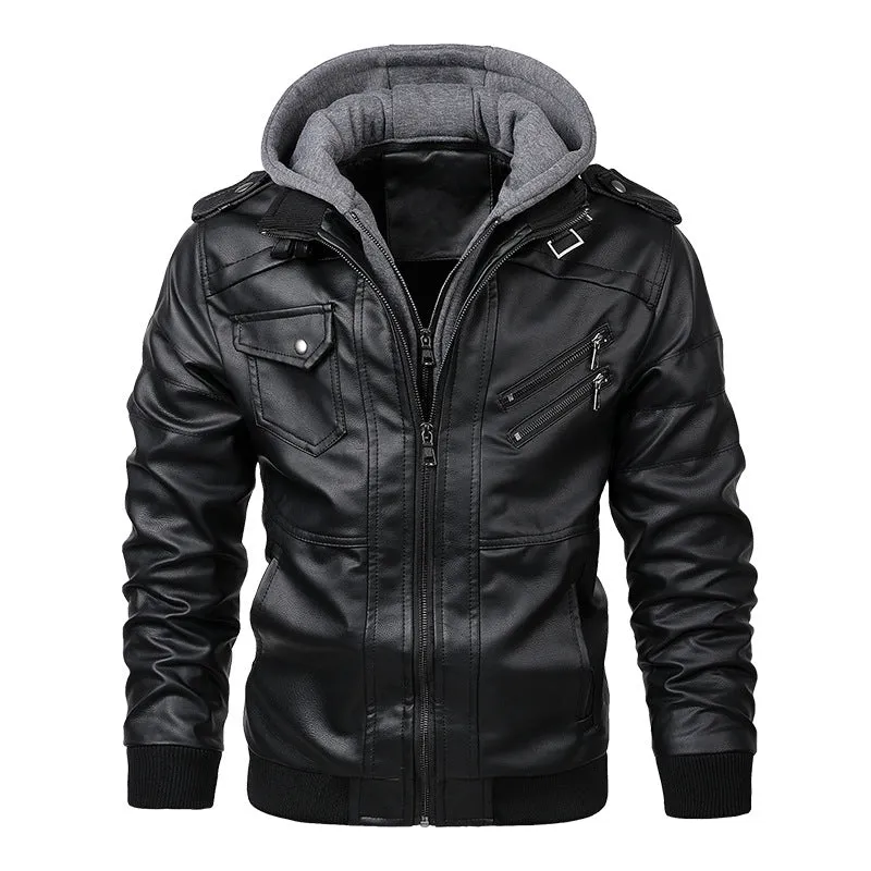 Men's Premium Spring Autumn Hooded Leather Jacket