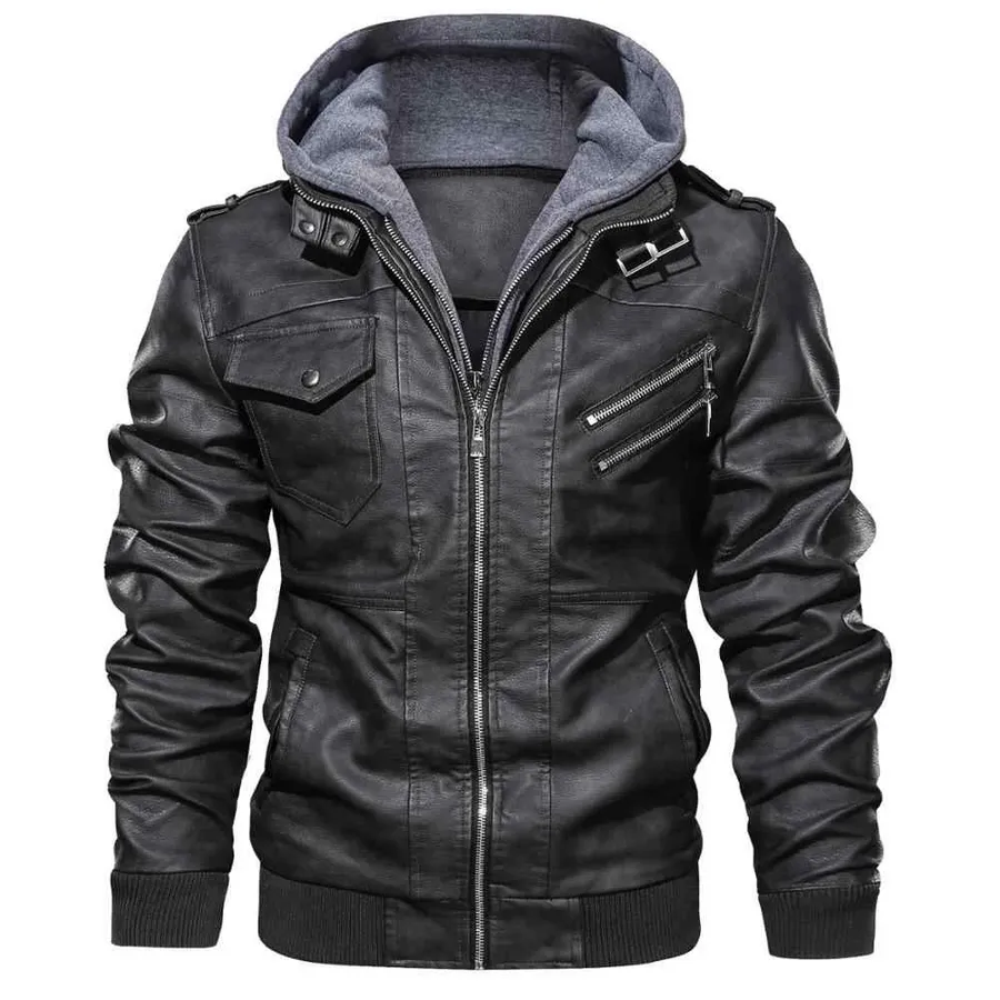 Men's Premium Spring Autumn Hooded Leather Jacket