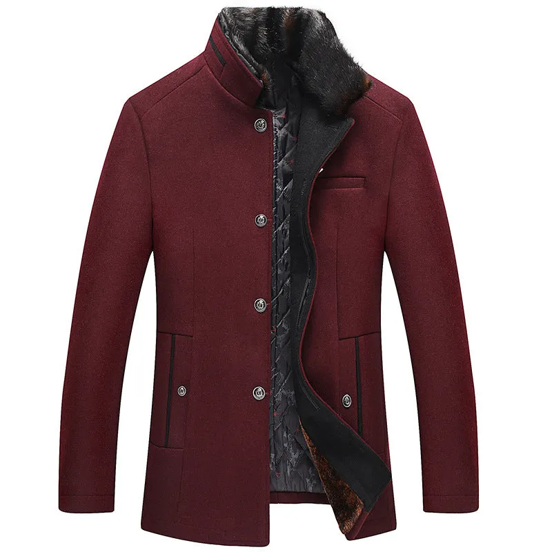 Men's Warm Wool Jacket With Fur Collar