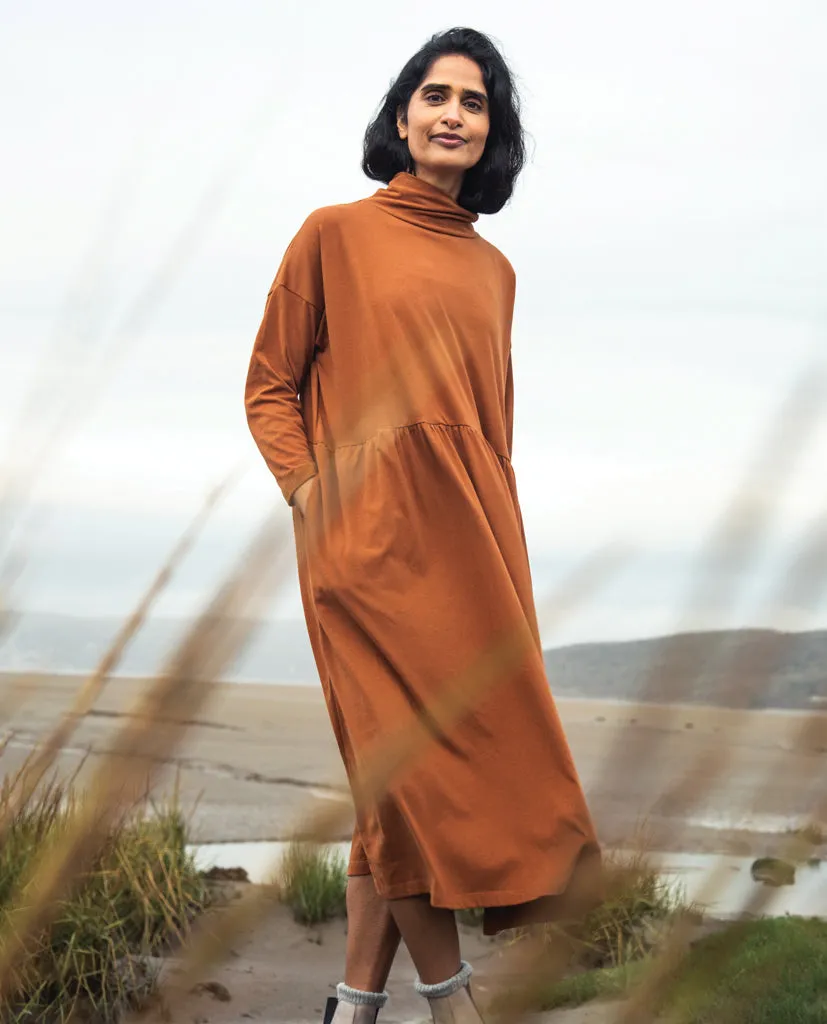 Nicola Organic Cotton Dress In Caramel