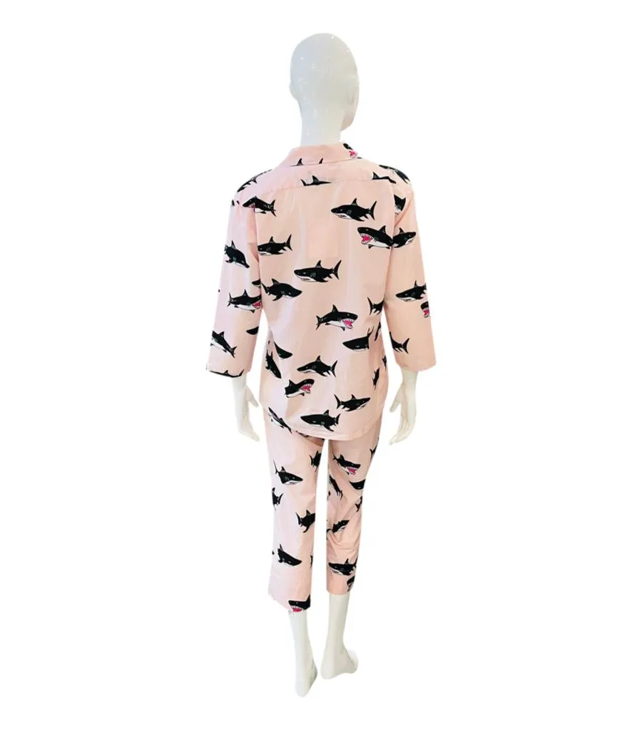 Olivia Von Halle Cotton & Silk Shark Print Pyjamas. Size XS