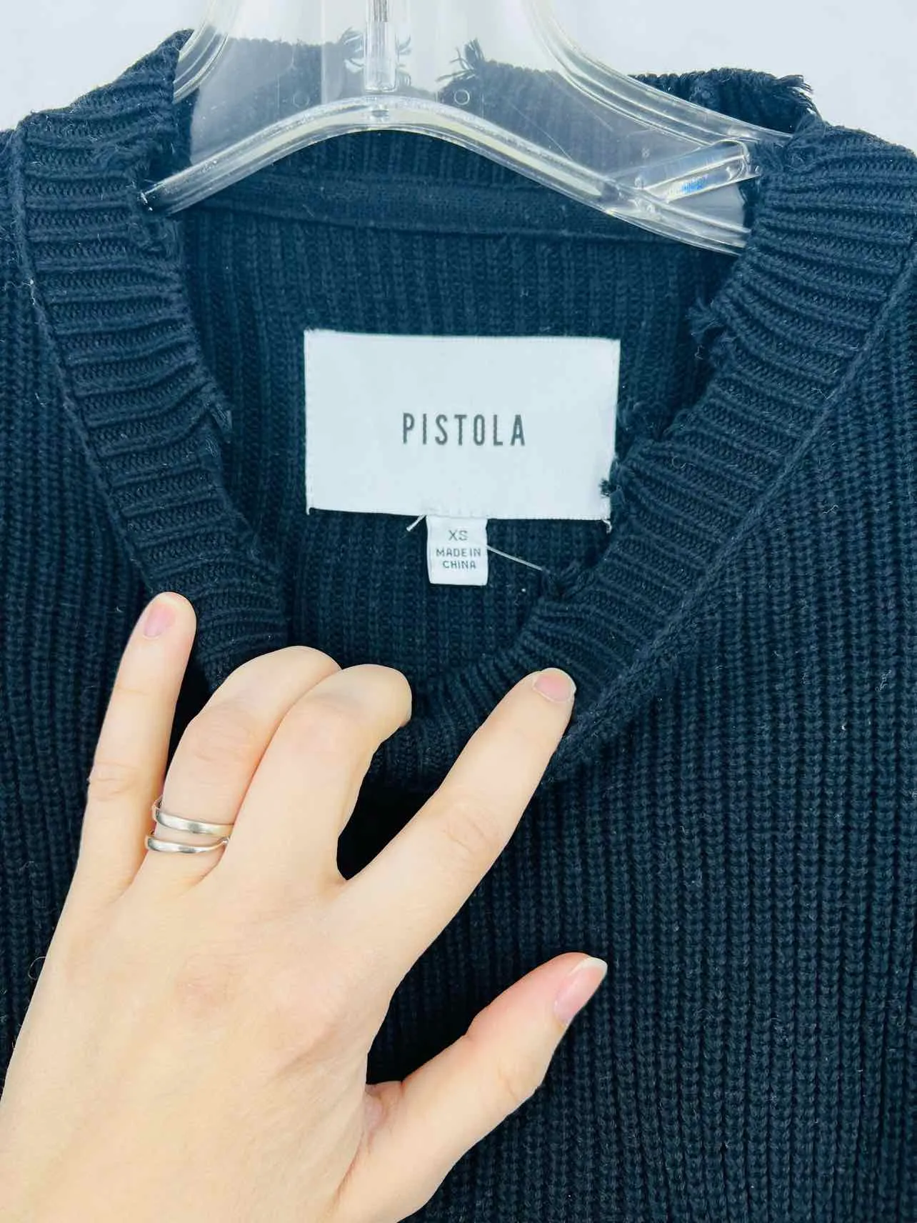 Pistola Size XS Black Frayed Knit Sweaters Sweater