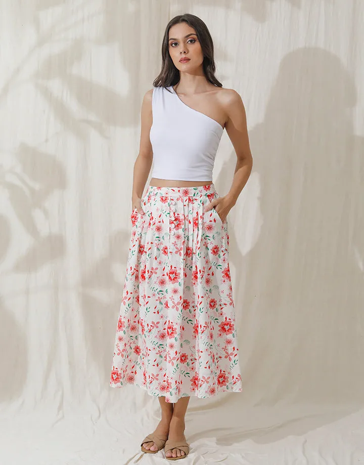 Pleated Flared Skirt with Side Pockets