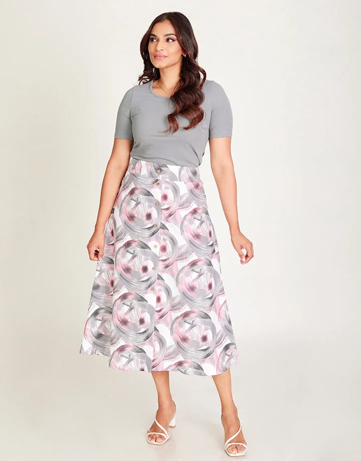 Printed Midi Skirt with Buttons