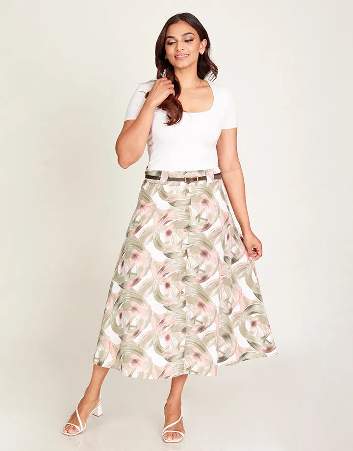 Printed Midi Skirt with Buttons