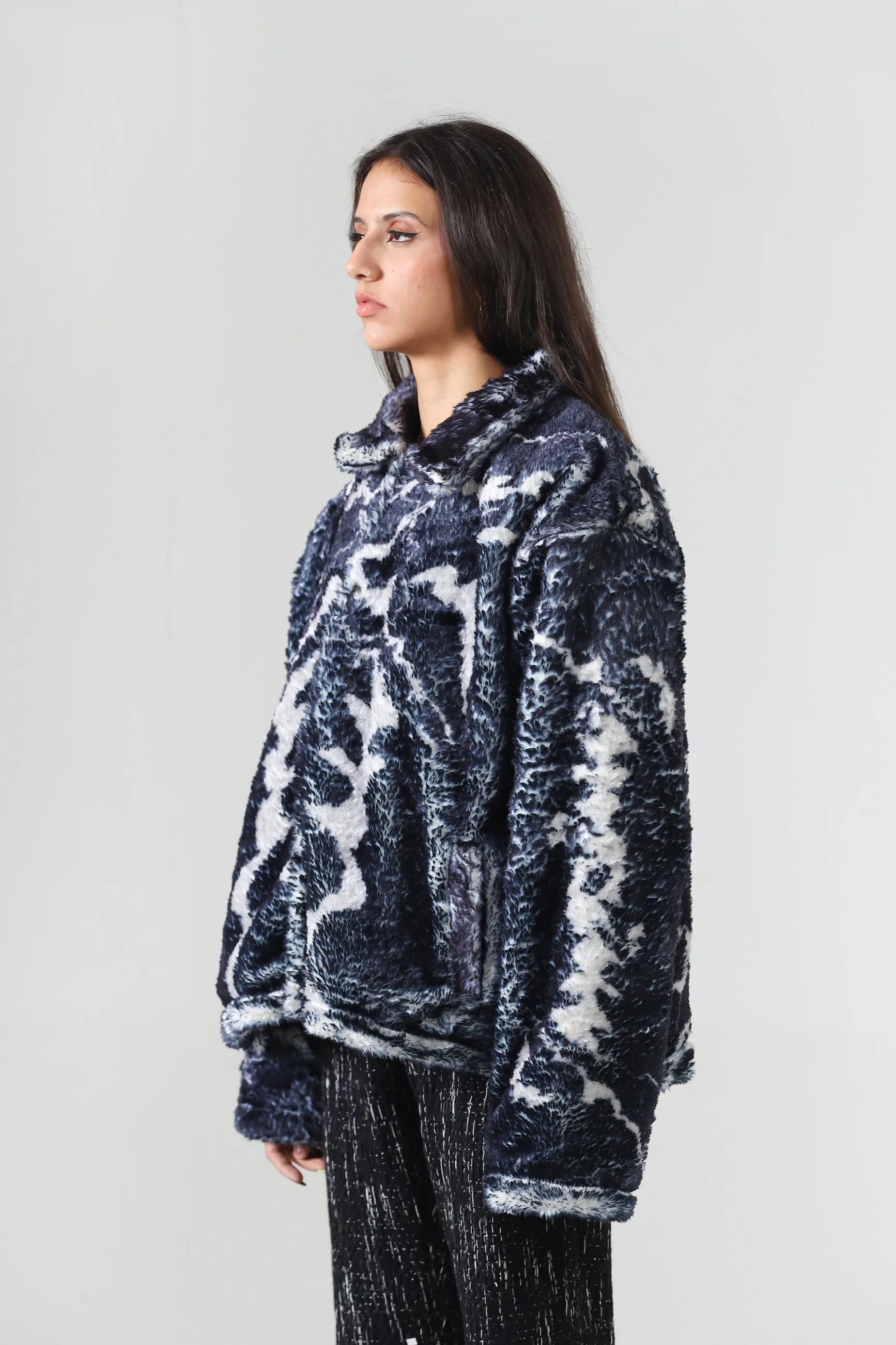 "DISTORTION" PRINTED SHERPA JACKET