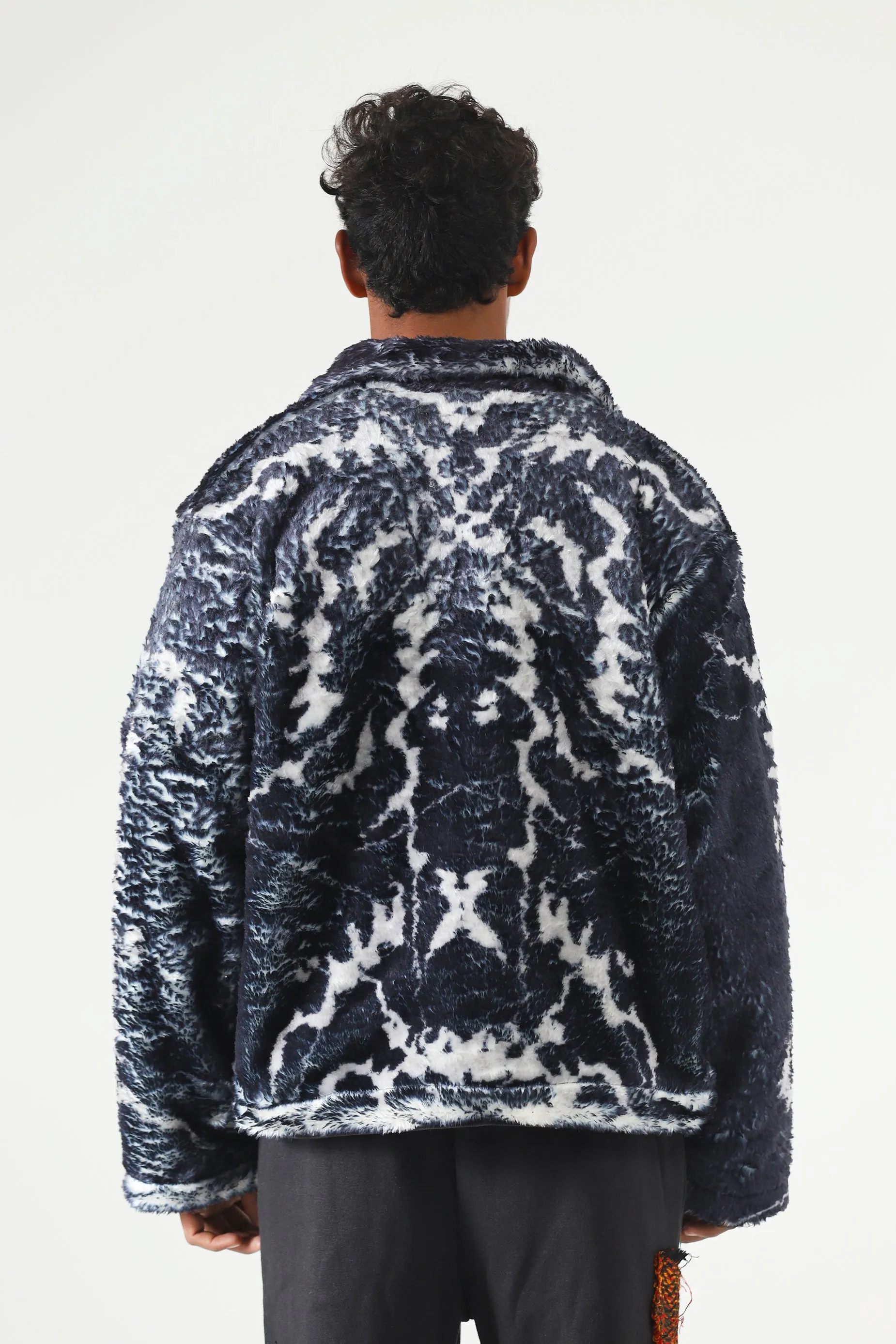 "DISTORTION" PRINTED SHERPA JACKET