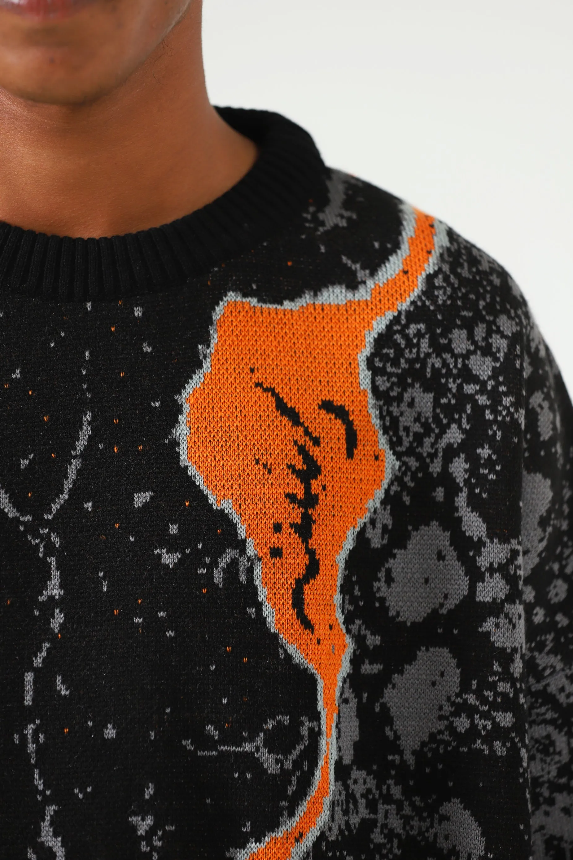 "FIRE OF MAN" JACQUARD KNIT SWEATER