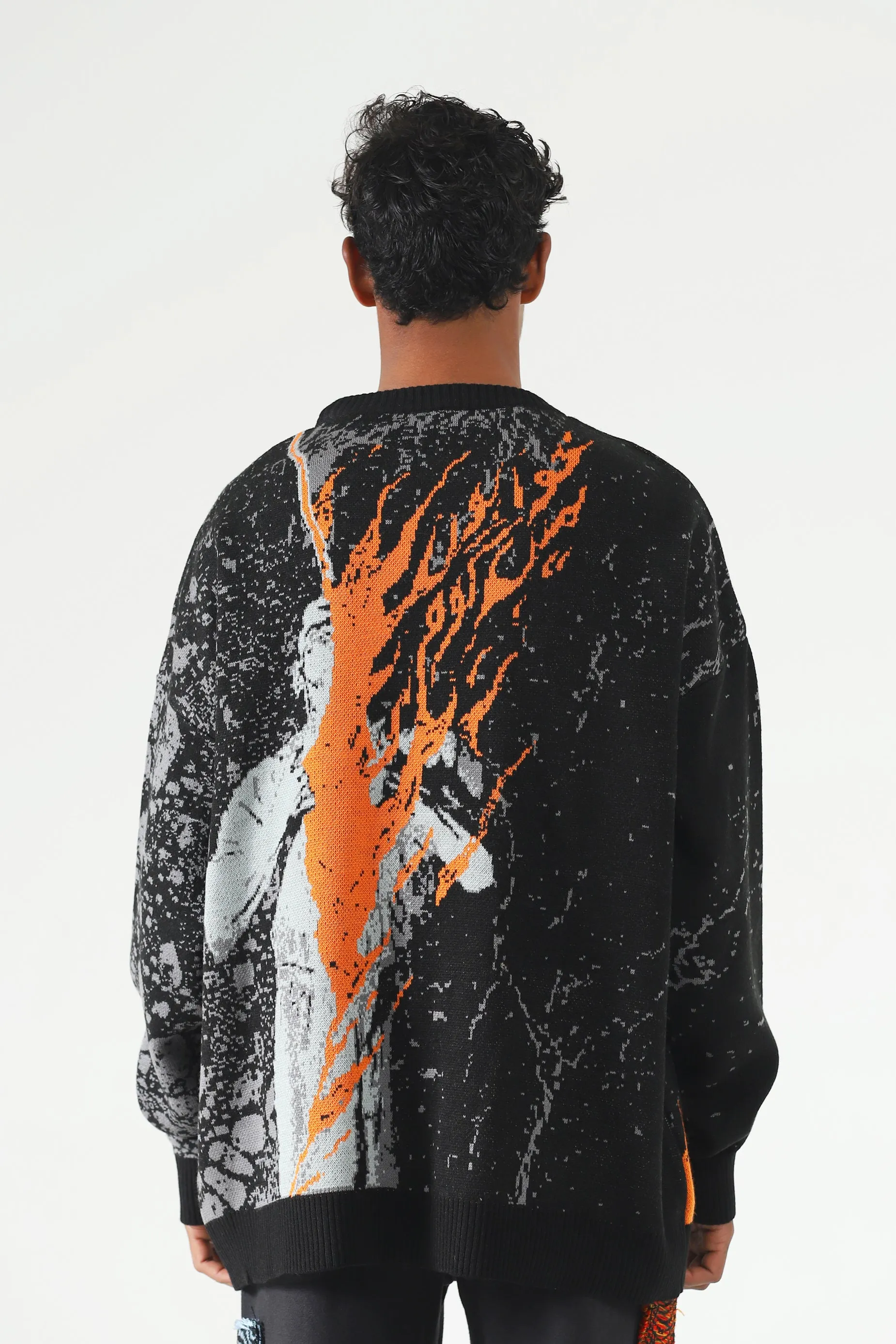 "FIRE OF MAN" JACQUARD KNIT SWEATER