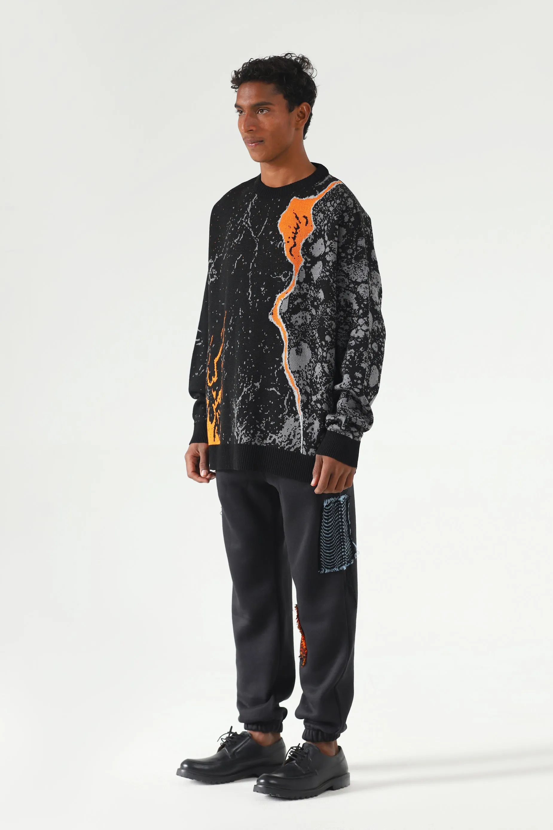 "FIRE OF MAN" JACQUARD KNIT SWEATER