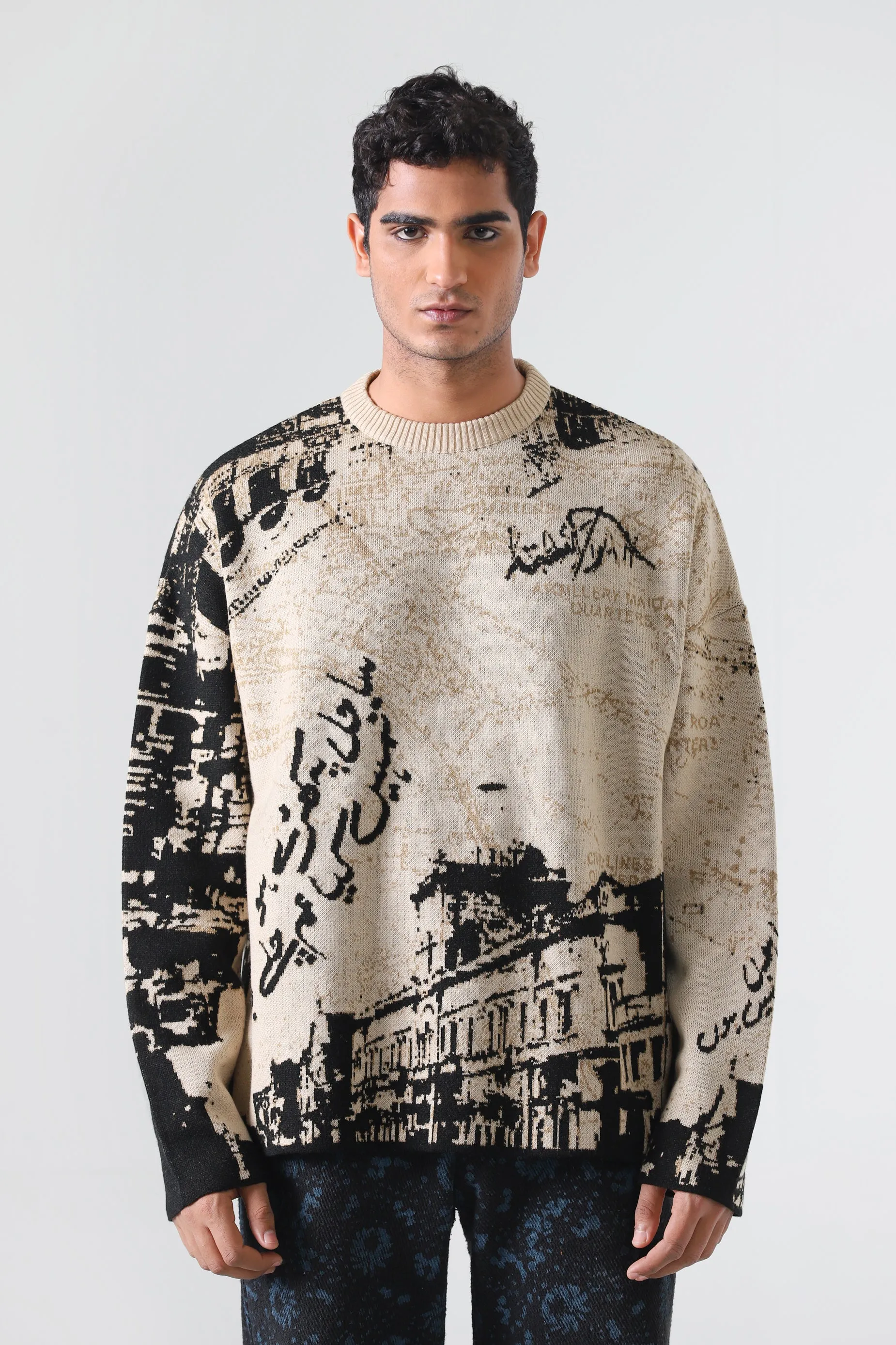 "FROM KARACHI WITH LOVE" JACQUARD KNIT SWEATER