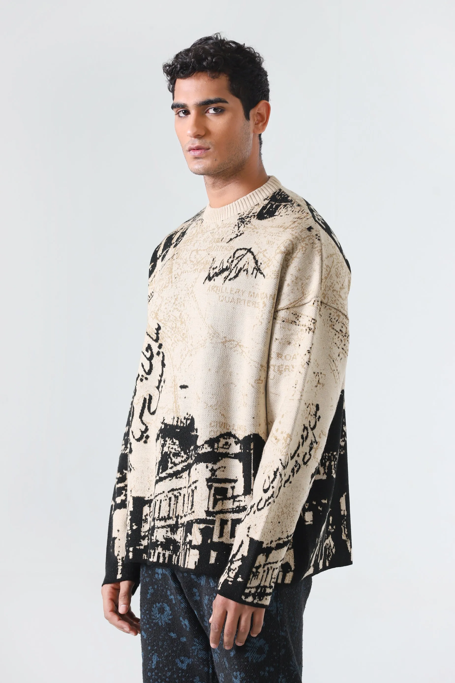 "FROM KARACHI WITH LOVE" JACQUARD KNIT SWEATER