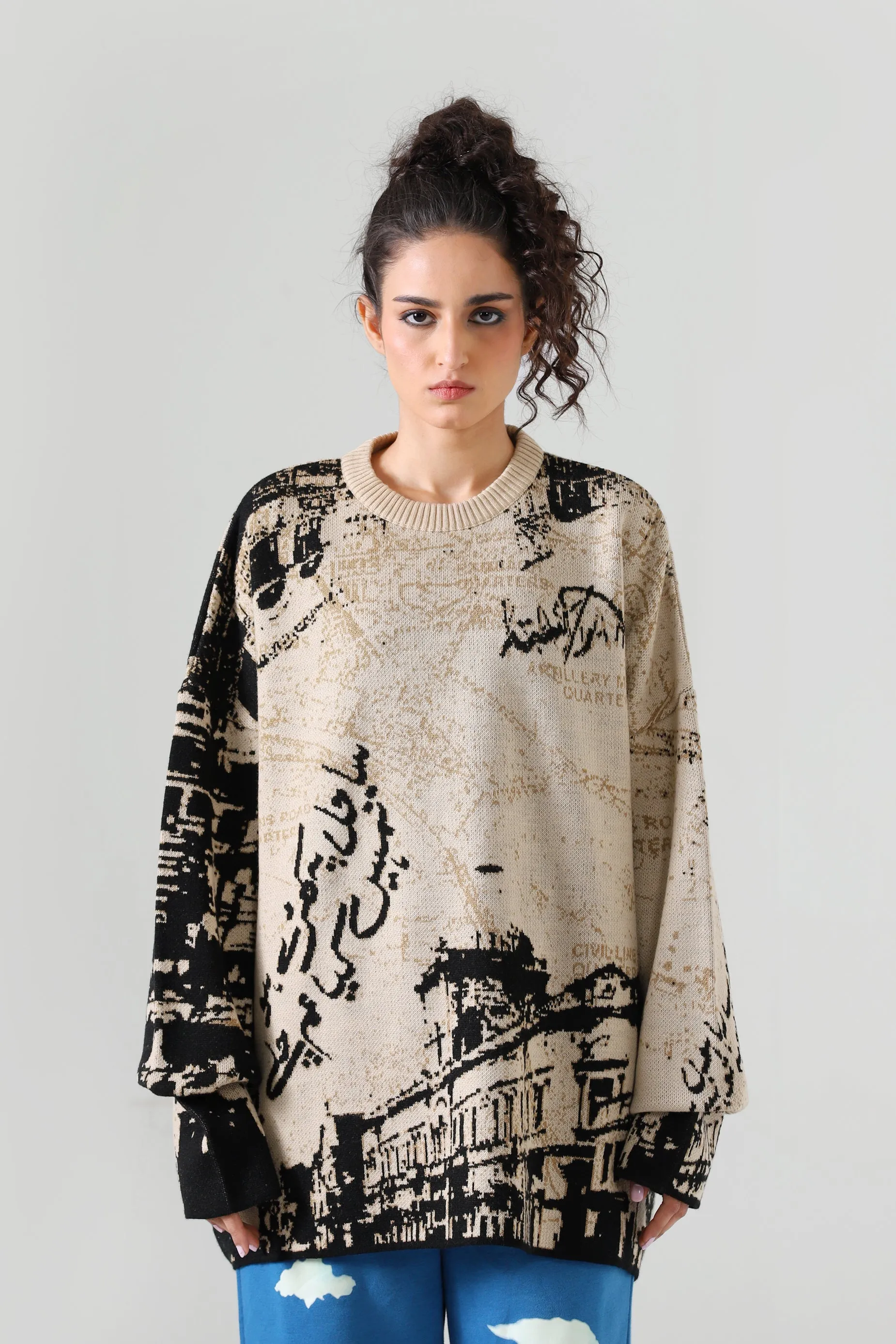 "FROM KARACHI WITH LOVE" JACQUARD KNIT SWEATER