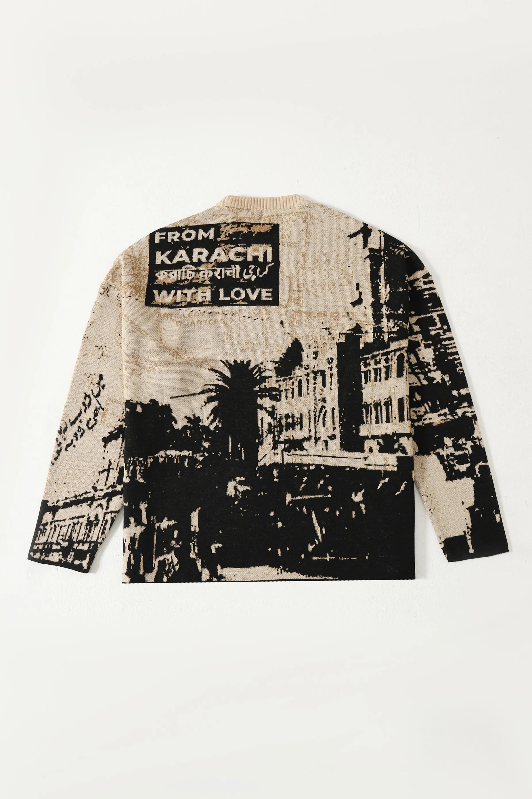 "FROM KARACHI WITH LOVE" JACQUARD KNIT SWEATER