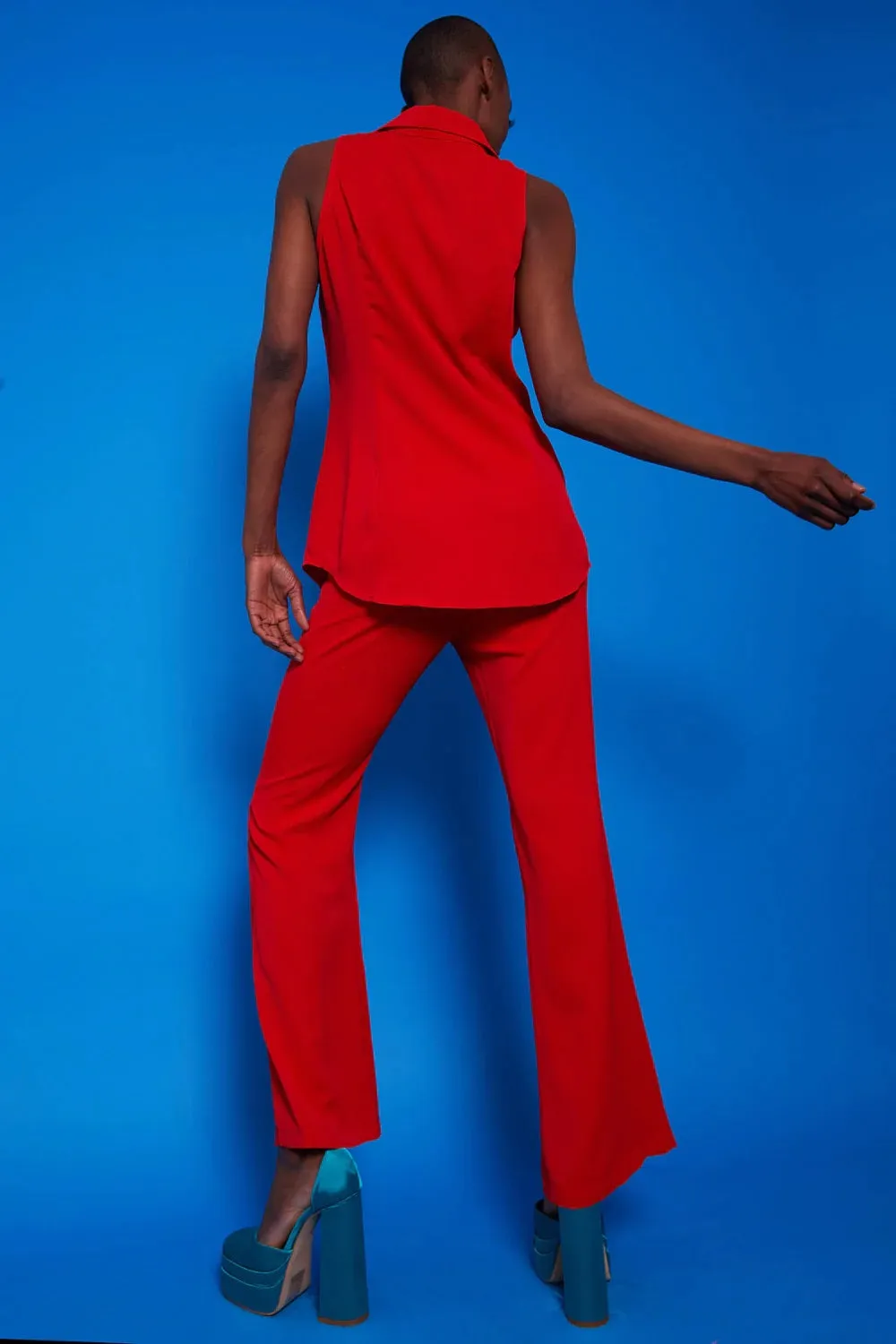 Red Silk Blend Sleeveless Shirt