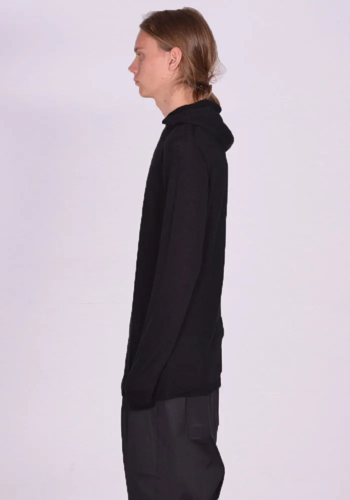 RICK OWENS MEN RU01D3623 WS 09 HOODED KNIT SWEATER BLACK