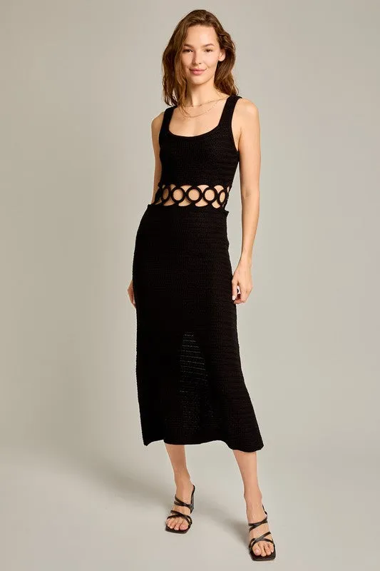 Rylan Crochet Midi Dress (Black)