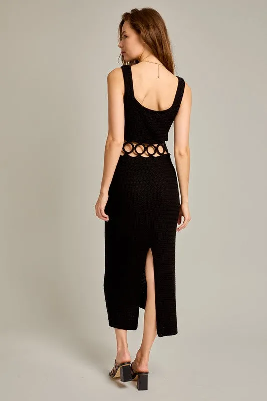 Rylan Crochet Midi Dress (Black)